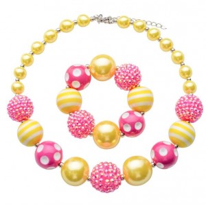 Pink and Yellow Acrylic Beads Combo Design Baby Necklace and Bracelet Jewelry Set