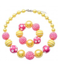 Pink and Yellow Acrylic Beads Combo Design Baby Necklace and Bracelet Jewelry Set