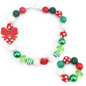 Bowknot Decorated Christmas Fashion Kids/ Baby Girl Necklace and Bracelet Jewelry Set - Red