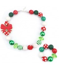 Bowknot Decorated Christmas Fashion Kids/ Baby Girl Necklace and Bracelet Jewelry Set - Red