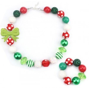 Bowknot Decorated Christmas Fashion Kids/ Baby Girl Necklace and Bracelet Jewelry Set - Green