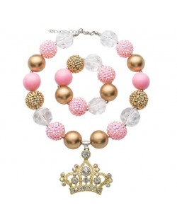 Delicate Crown Pendant Cute Beads Fashion Baby Girl Necklace and Bracelet Jewelry Set