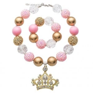 Delicate Crown Pendant Cute Beads Fashion Baby Girl Necklace and Bracelet Jewelry Set