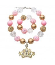 Delicate Crown Pendant Cute Beads Fashion Baby Girl Necklace and Bracelet Jewelry Set