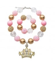 Delicate Crown Pendant Cute Beads Fashion Baby Girl Necklace and Bracelet Jewelry Set