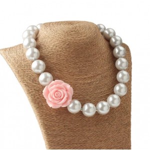 Pink Flower Decorated Princess Style Pearl Fashion Baby Girl Necklace