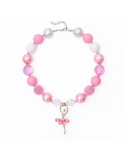 Ballet Dancer Pendant Pink Beads Baby Girl Necklace