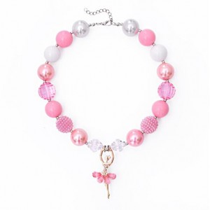 Ballet Dancer Pendant Pink Beads Baby Girl Necklace