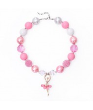 Ballet Dancer Pendant Pink Beads Baby Girl Necklace