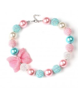 Cute Bowknot Embellished Candy Color Beads Baby Girl Necklace