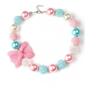 Cute Bowknot Embellished Candy Color Beads Baby Girl Necklace