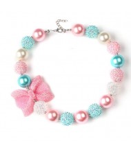 Cute Bowknot Embellished Candy Color Beads Baby Girl Necklace