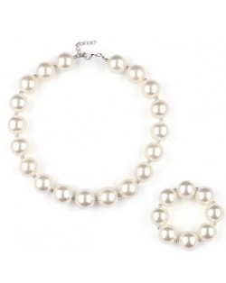 Pearl Fashion Princess Style Toddler Necklace and Bracelet Jewelry Set