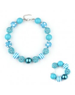 Blue Beads Fashion Baby Necklace and Bracelet Jewelry Set