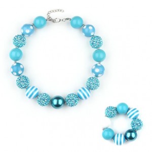 Blue Beads Fashion Baby Necklace and Bracelet Jewelry Set
