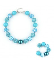 Blue Beads Fashion Baby Necklace and Bracelet Jewelry Set