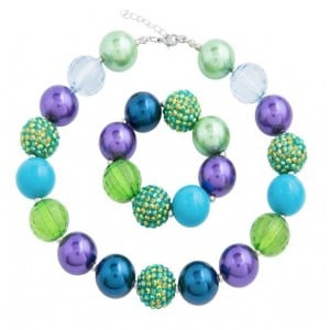 Green Blue and Purple Beads Combo Baby Necklace and Bracelet Jewelry Set
