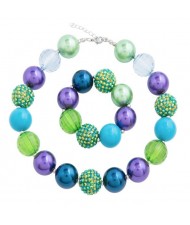 Green Blue and Purple Beads Combo Baby Necklace and Bracelet Jewelry Set