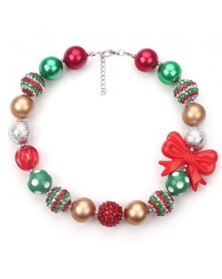 Red Bowknot Decorated Christmas Fashion Toddler Necklace and Bracelet Jewelry Set