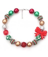 Red Bowknot Decorated Christmas Fashion Toddler Necklace