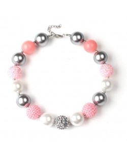 Mingled Beads Pinky Fashion Toddler Necklace and Bracelet Jewelry Set