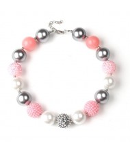 Mingled Beads Pinky Fashion Toddler Necklace and Bracelet Jewelry Set