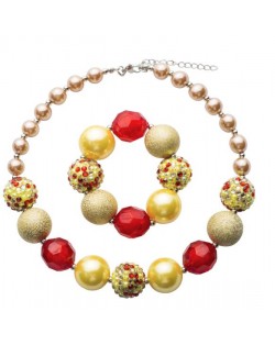 Golden and Red Beads Combo Children Fashion Necklace and Bracelet Jewelry Set