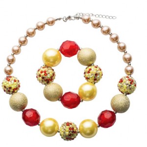 Golden and Red Beads Combo Children Fashion Necklace and Bracelet Jewelry Set