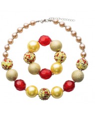 Golden and Red Beads Combo Children Fashion Necklace and Bracelet Jewelry Set