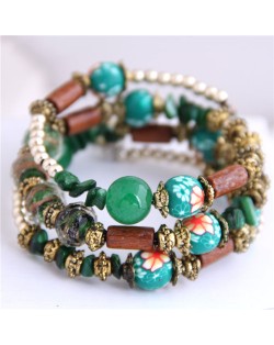 Royal Fashion Assorted Beads Combo Triple Layers Women Bracelet - Brown