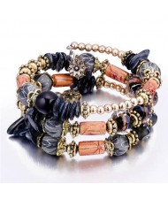 Royal Fashion Assorted Beads Combo Triple Layers Women Bracelet - Black