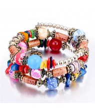 Royal Fashion Assorted Beads Combo Triple Layers Women Bracelet - Multicolor