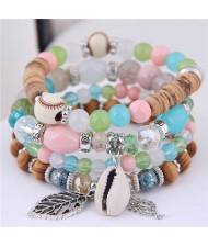 Seashell and Leaf Pendants Multi-layer Beads High Fashion Women Bracelet - Multicolor