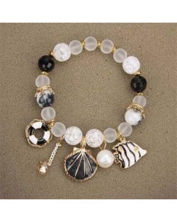 Tropical Fish Seashell and Life Buoy Pendants Beads Fashion Women Bracelet - Black