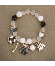 Tropical Fish Seashell and Life Buoy Pendants Beads Fashion Women Bracelet - Black