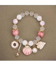 Tropical Fish Seashell and Life Buoy Pendants Beads Fashion Women Bracelet - Pink