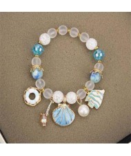 Tropical Fish Seashell and Life Buoy Pendants Beads Fashion Women Bracelet - Blue
