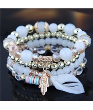 Magic Hand and Feather Decorated Multi-layer Beads Fashion Bracelet - White