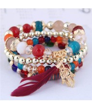 Magic Hand and Feather Decorated Multi-layer Beads Fashion Bracelet - Multicolor