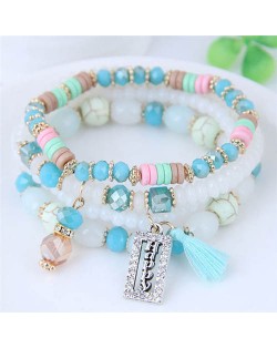 Happy Theme with Cotton Threads Tassel Multiply Layers Beads Fashion Bracelet - Multicolor