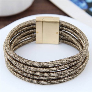 Magnetic Buckle Multi-layer Rope Fashion Women Bracelet - Brown