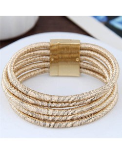 Magnetic Buckle Multi-layer Rope Fashion Women Bracelet - Golden