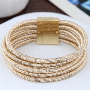 Magnetic Buckle Multi-layer Rope Fashion Women Bracelet - Golden