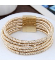 Magnetic Buckle Multi-layer Rope Fashion Women Bracelet - Golden