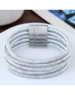 Magnetic Buckle Multi-layer Rope Fashion Women Bracelet - Silver