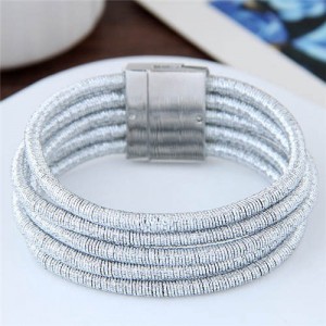 Magnetic Buckle Multi-layer Rope Fashion Women Bracelet - Silver