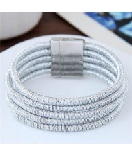Magnetic Buckle Multi-layer Rope Fashion Women Bracelet - Silver