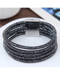 Magnetic Buckle Multi-layer Rope Fashion Women Bracelet - Black