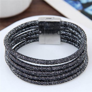 Magnetic Buckle Multi-layer Rope Fashion Women Bracelet - Black