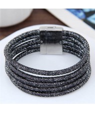 Magnetic Buckle Multi-layer Rope Fashion Women Bracelet - Black